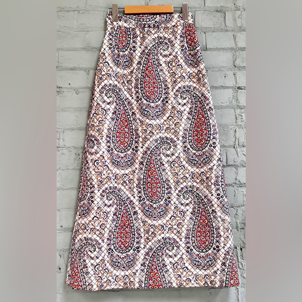 Vintage 60s Paisley Quilted Maxi Skirt RARE
